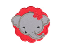 Girl Elephant with Red Scallop Sew on or Iron on Patch - Sew Lucky Embroidery