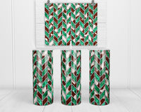 Emerald and Cowhide Chevron Print 20 oz insulated tumbler with lid and straw - Sew Lucky Embroidery