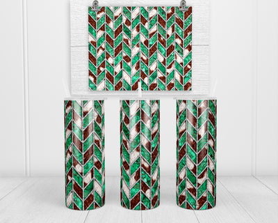 Emerald and Cowhide Chevron Print 20 oz insulated tumbler with lid and straw