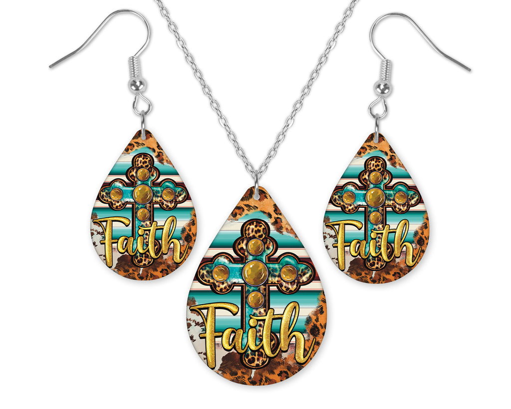 Faith Cross Earrings and Necklace Set - Sew Lucky Embroidery