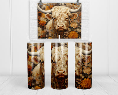 Fall Blonde Highland Cow 20 oz insulated tumbler with lid and straw