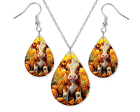 Fall Calf Earrings and Necklace Set - Sew Lucky Embroidery