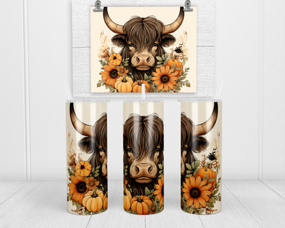 Fall Highland Cow Animated 20 oz insulated tumbler with lid and straw
