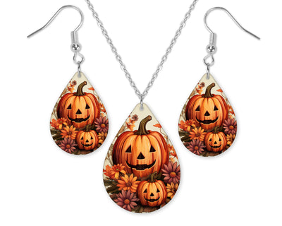 Fall Jack-O-Lanterns Earrings and Necklace Set