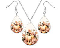 Fall Pumpkins Earrings and Necklace Set - Sew Lucky Embroidery