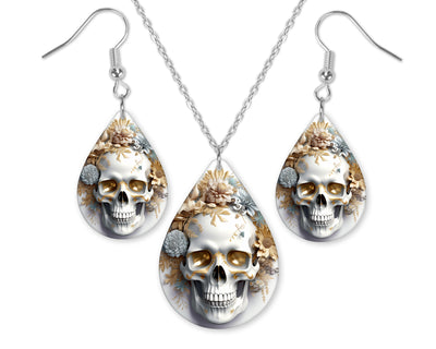 Fall Skull Earrings and Necklace Set