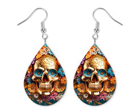 Fall Vibrant Skull Earrings and Necklace Set - Sew Lucky Embroidery