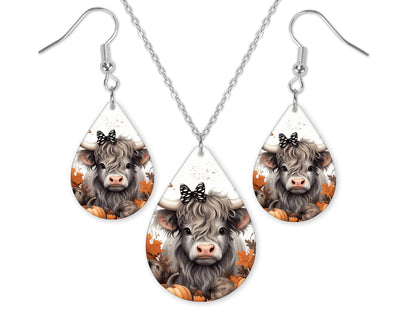 Fall Highland Calf Earrings and Necklace Set