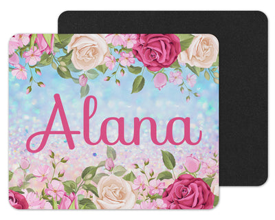 Floral Glitter Personalized Mouse Pad
