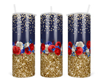 Floral with Glitter 20 oz insulated tumbler with lid and straw - Sew Lucky Embroidery