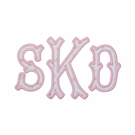 Pink floral monogram embroidered patch with custom initials, personalized flower fabric letter patch for backpacks tote bags jackets and nursery projects