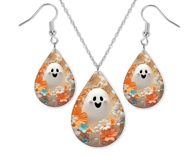 Floral Ghost Earrings and Necklace Set