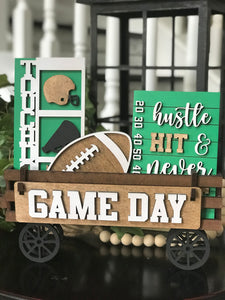 Football Handmade Wood Wagon Interchangeable Decor Set - Sew Lucky Embroidery