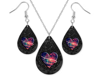 Galaxy Heart Teardrop Earrings and Necklace Set - Sew Lucky Embroidery