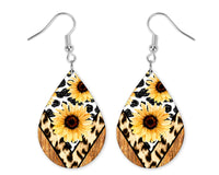 Glitter Leopard and Sunflower Earrings and Necklace Set - Sew Lucky Embroidery