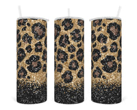Glitter Leopard 20 oz insulated tumbler with lid and straw - Sew Lucky Embroidery