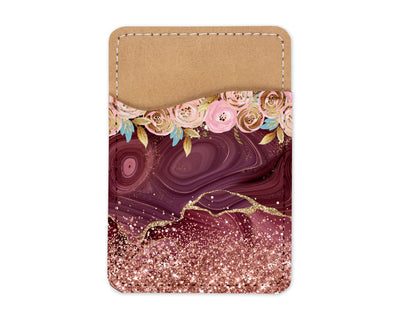 Glitter and Maroon Marble Phone Wallet