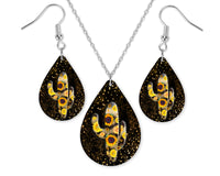 Glitter and Sunflower Cactus Teardrop Earrings and Necklace Set - Sew Lucky Embroidery