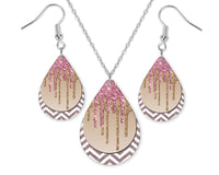 Glitter Drips Teardrop Earrings and Necklace Set - Sew Lucky Embroidery