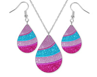 Glitter Layers Teardrop Earrings and Necklace Set - Sew Lucky Embroidery