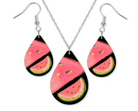 Glitter Watermelon Teardrop Earrings and Necklace Set - Sew Lucky Embroidery