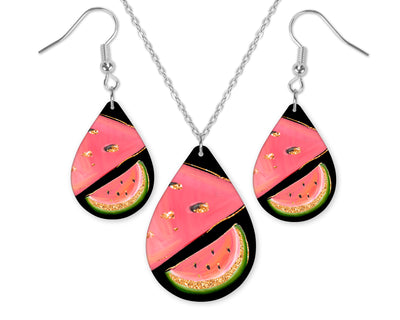 Glitter Watermelon Teardrop Earrings and Necklace Set