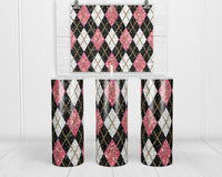 Glittery Argyle 20 oz insulated tumbler with lid and straw - Sew Lucky Embroidery