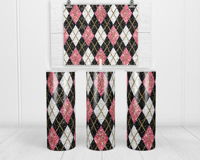 Glittery Argyle 20 oz insulated tumbler with lid and straw