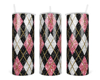 Glittery Argyle 20 oz insulated tumbler with lid and straw - Sew Lucky Embroidery