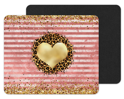 Gold Glitter and Pink Stripes Mouse Pad