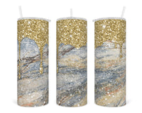 Gold Glitter Marble 20 oz insulated tumbler with lid and straw - Sew Lucky Embroidery