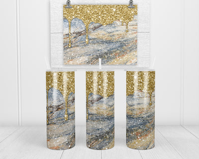 Gold Glitter Marble 20 oz insulated tumbler with lid and straw
