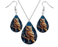 Golden Night Owl Earrings and Necklace Set - Sew Lucky Embroidery