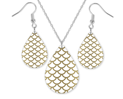 Gold Fish Scales Teardrop Earrings and Necklace Set