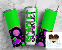 Green Alien Personalized 20oz Insulated Tumbler with Lid and Straw - Sew Lucky Embroidery