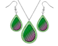 Green Stripes Teardrop Earrings and Necklace Set - Sew Lucky Embroidery