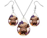 Highland Cow Halloween Earrings and Necklace Set - Sew Lucky Embroidery