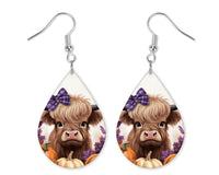 Highland Cow Halloween Earrings and Necklace Set - Sew Lucky Embroidery