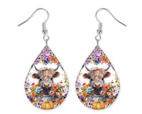 Halloween Highland Cow Earrings and Necklace Set - Sew Lucky Embroidery