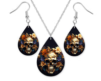 Halloween Skull Earrings and Necklace Set - Sew Lucky Embroidery