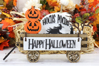 Handmade Wood Wagon Fall Halloween Decor Set - Sew Lucky Embroidery