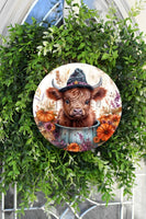 Highland Cow Witch Fall Wreath Decor