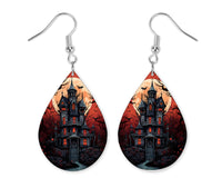 Haunted House with Full Moon Earrings and Necklace Set - Sew Lucky Embroidery