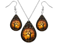 Haunted Tree Earrings and Necklace Set - Sew Lucky Embroidery