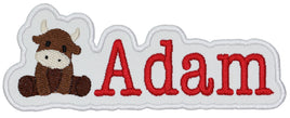 Highland Cow Personalized name patch with custom name of your choice and cow - Sew Lucky Embroidery