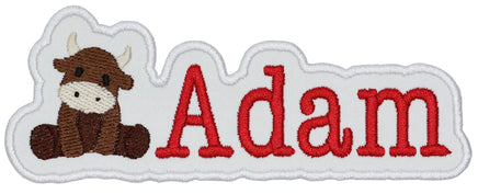 Highland Cow Personalized name patch with custom name of your choice and cow - Sew Lucky Embroidery