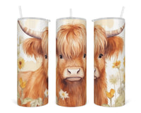 Highland Calf 20 oz insulated tumbler with lid and straw - Sew Lucky Embroidery