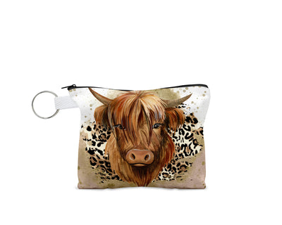 Highland Cow with Leopard Print Coin Purse
