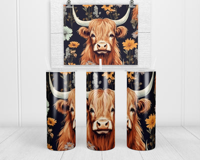 Highland Cow Floral 20 oz insulated tumbler with lid and straw