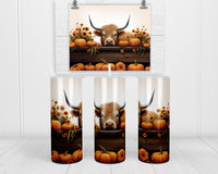 Highland Cow with Pumpkins and Sunflowers 20 oz insulated tumbler with lid and straw - Sew Lucky Embroidery